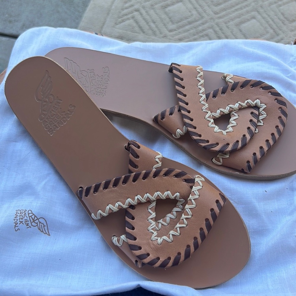 *NWOB* Ancient Greek Sandals Desmos Whipstitch Slides, 41